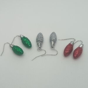 1 Pair Festive Glitter Christmas Light Earrings - Red, Green, Silver